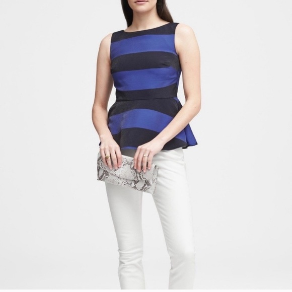 Banana Republic Tops - BANANA REPUBLIC Blue Striped Shimmer Peplum Sleeveless Blouse Top Size 6 Petite